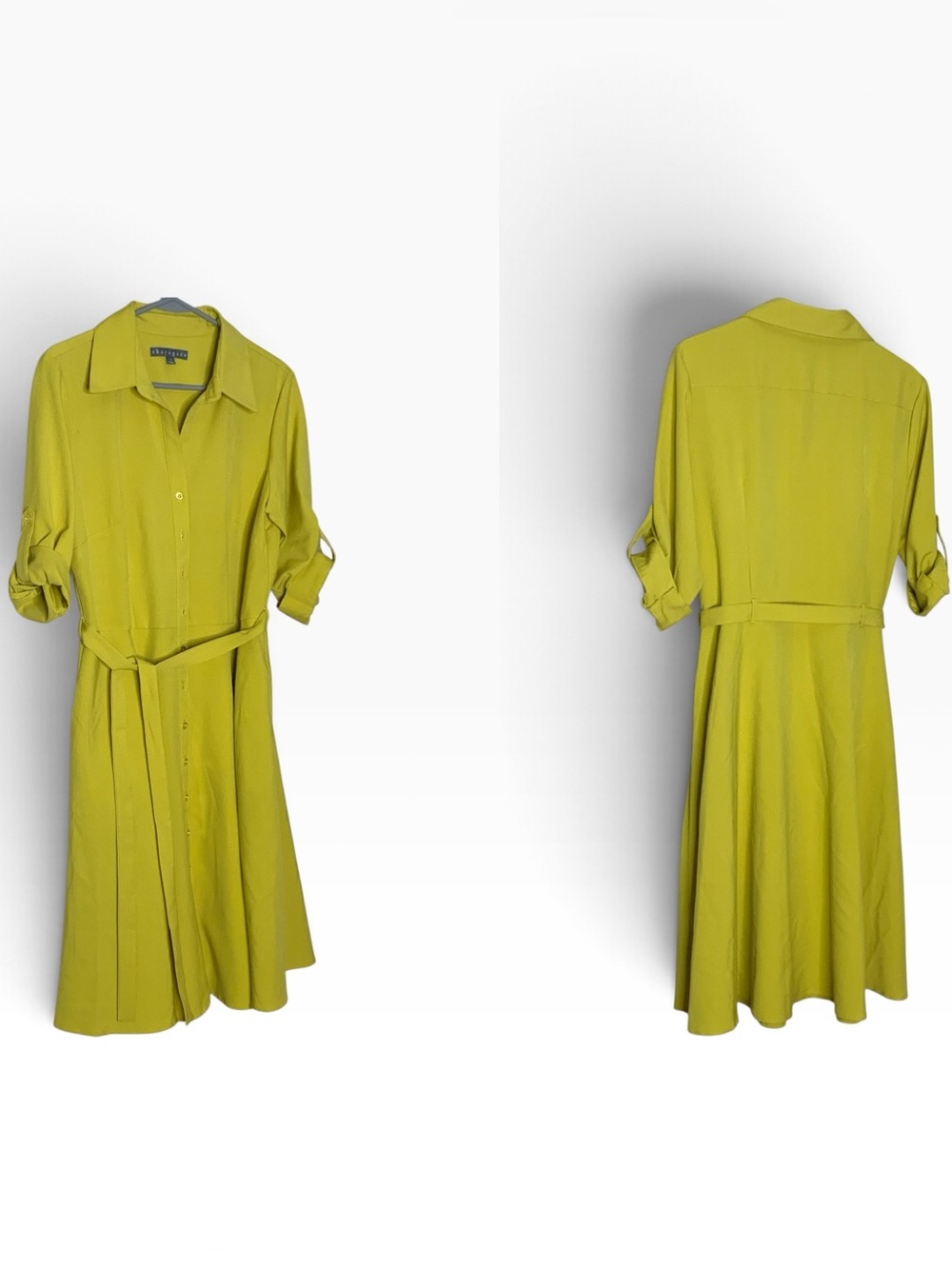 Sharagano Button-Front Midi Shirt Dress in Lime Green/yellow. Size 10
